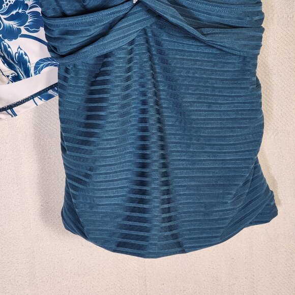 Rotita Peacock Blue Criss Cross Ties Floral Bottom Poly Span Tankini Set Size S - Picture 7 of 16